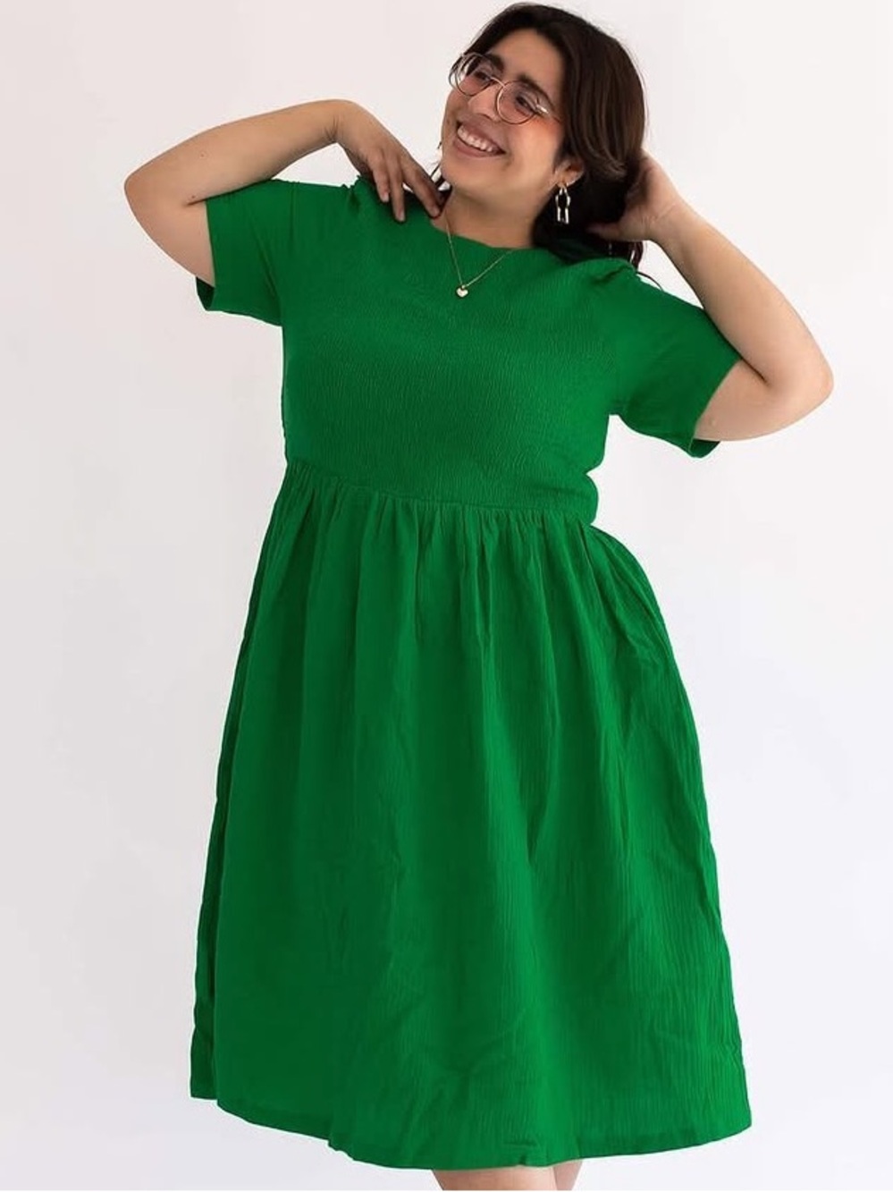 Shiny By Nature Princess Dress Midi Dress Smocked Bodice in Grass Kelly Green XL